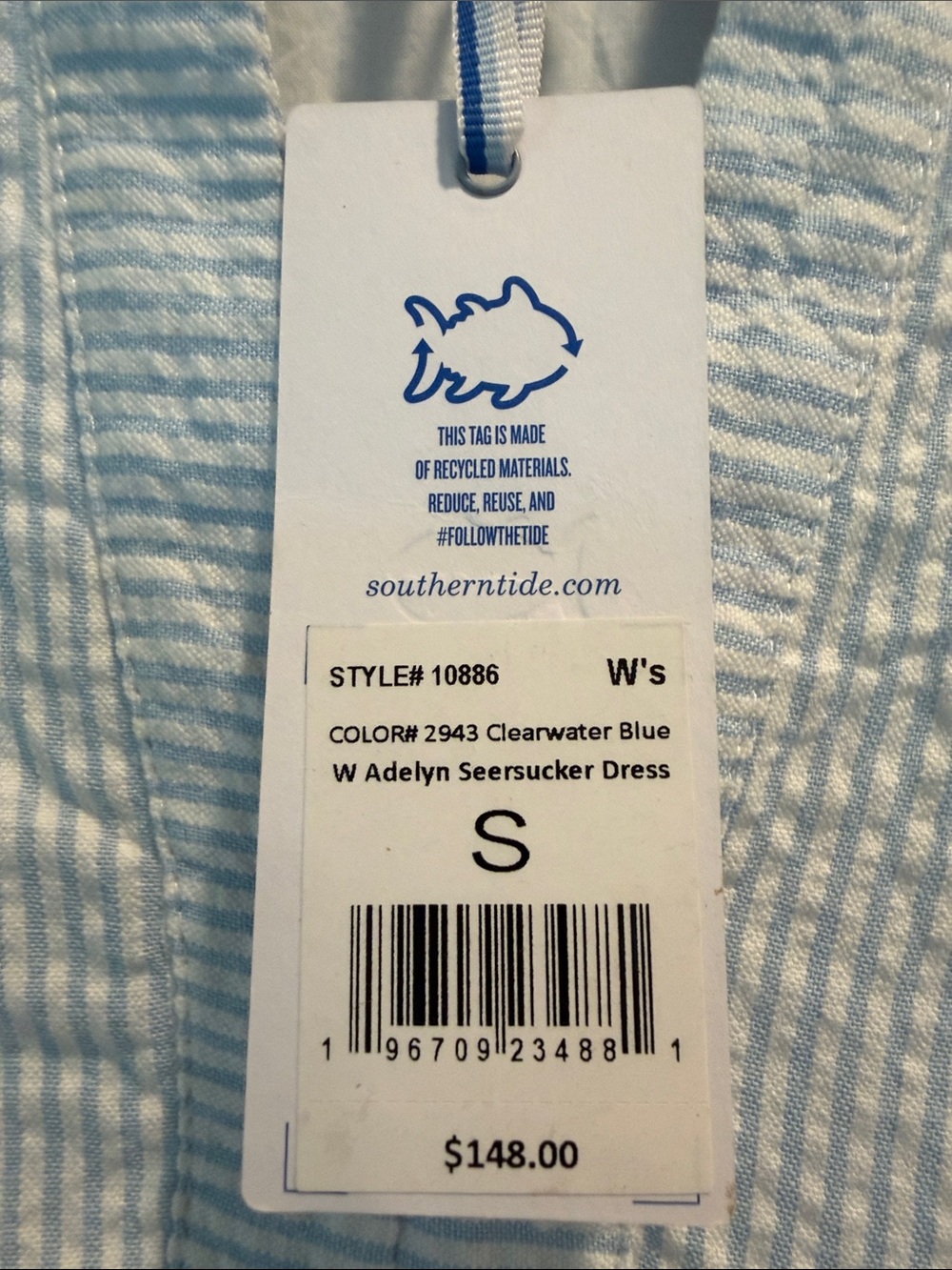 Southern Tide Light Blue & White Sleeveless Seersucker Shift Dress S - Picture 4 of 5